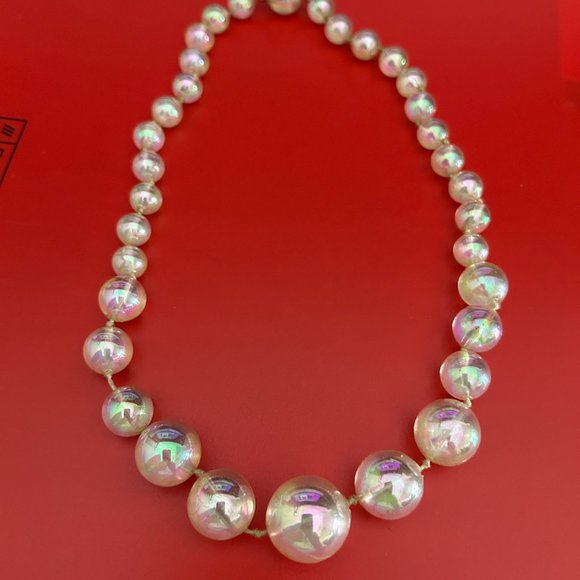 VTG AB Finish Clear Lucite Beaded Necklace - Picture 12 of 14